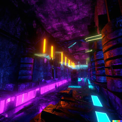 DALL·E 2022-08-13 12.00.08 - A photorealistic render of a cavern filled with arcane synthesizers and cyberpunk lighting