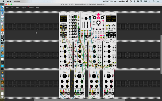 Screen shot of VCV Rack Patch Sequential Switch To Switch Sound