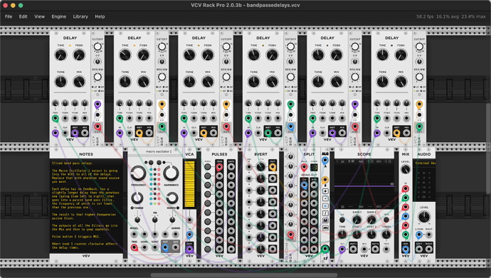 VCV Rack 2 effects patch band passed delays