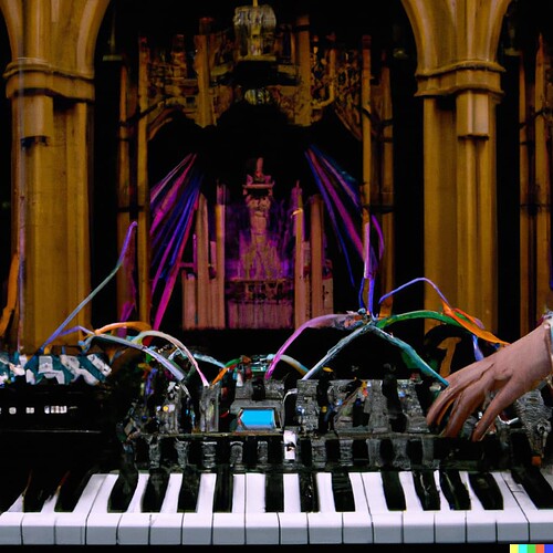 DALL·E 2022-09-29 09.10.29 - a modular synthesizer being played at the court of a king