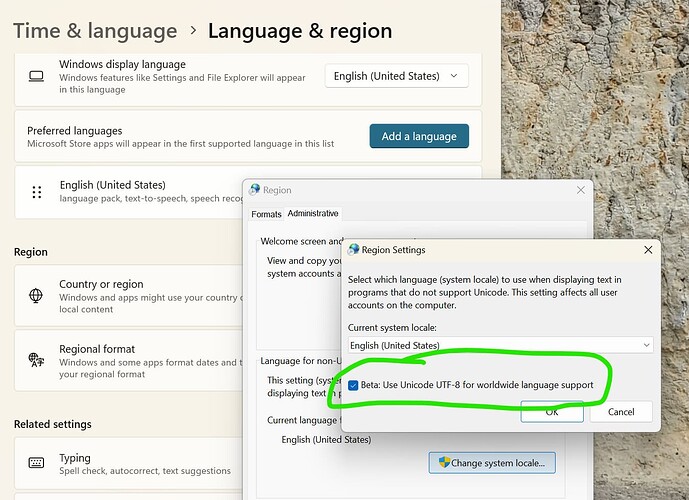 change system codepage to UTF-8