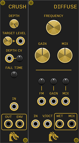 A screenshot of two modules called Crush and Diffuse