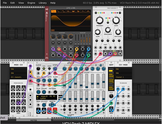 VCV as a MIDI sequencer in Logic - Bidoo dTrOY with modulation