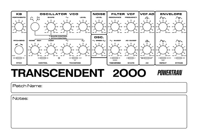 Powertran Transcendent 2000 Patch Sheet
