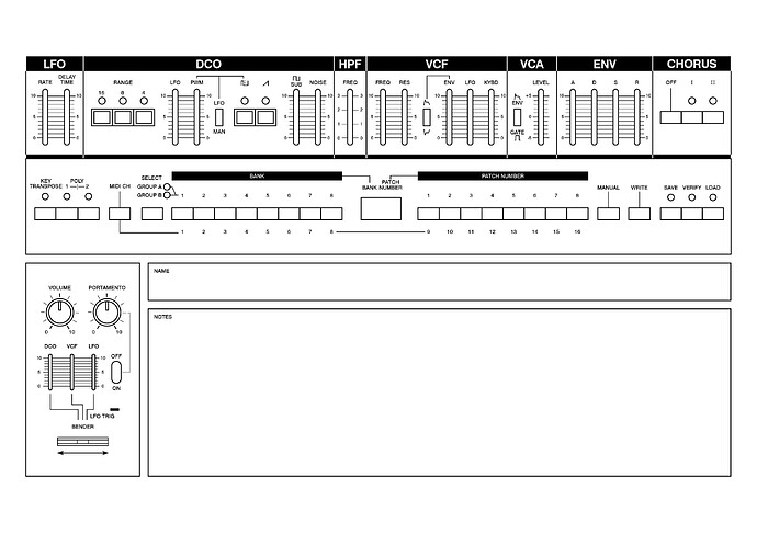 Roland Juno106 Patchsheet