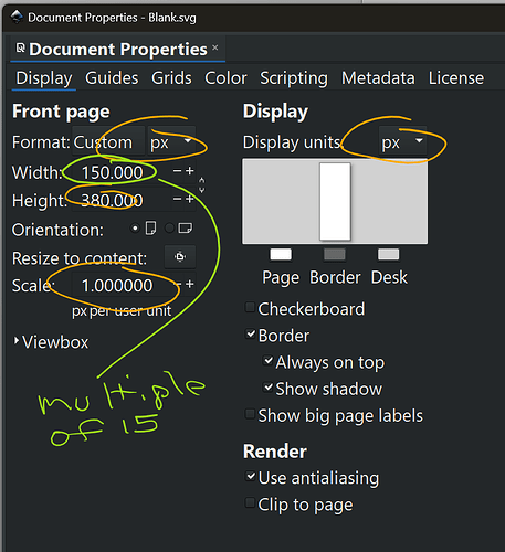 Inkscape document properties for Rack panel SVG