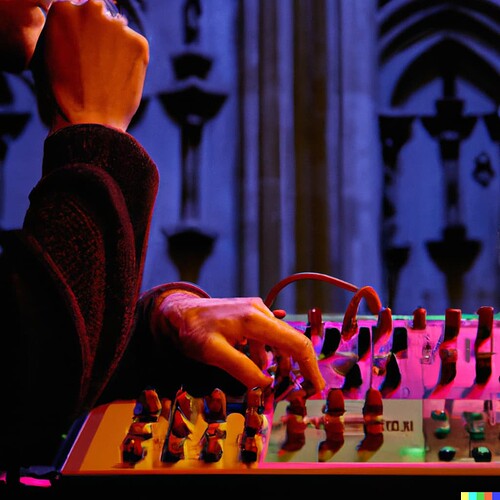 DALL·E 2022-09-29 09.13.25 - a modular synthesizer being played at the court of a king