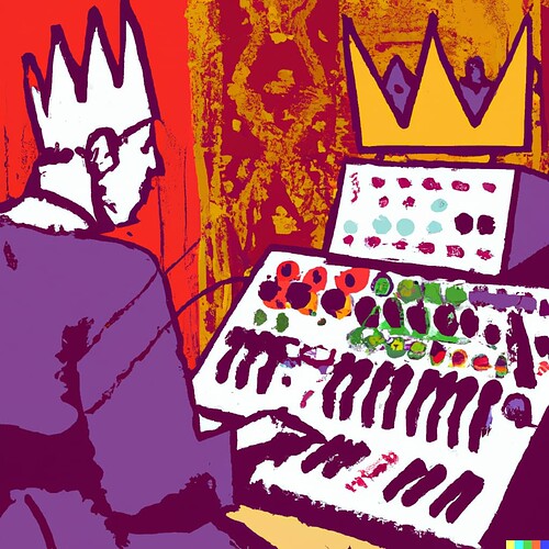 DALL·E 2022-09-29 09.10.33 - a modular synthesizer being played at the court of a king