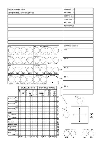 EMS VCS3 Putney Patch Sheet