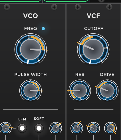Knob clarity arcs on the VCO and VCF